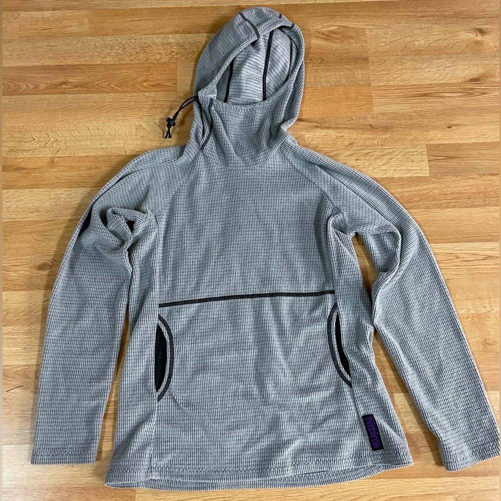 Grey women’s Melanzana microgrid hoodie